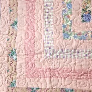 Homemade Floral Pink Quilted Baby Blanket  36Wx46L